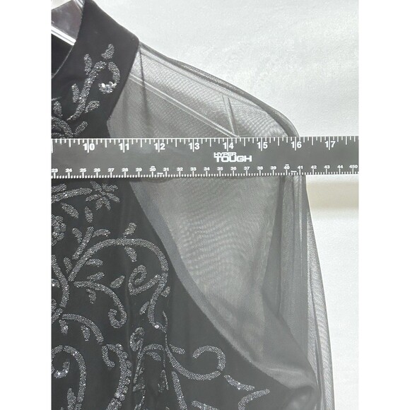 MSK Womens L‎ Black Beaded Sparkle With Mesh Sleeves Top - Picture 2 of 10